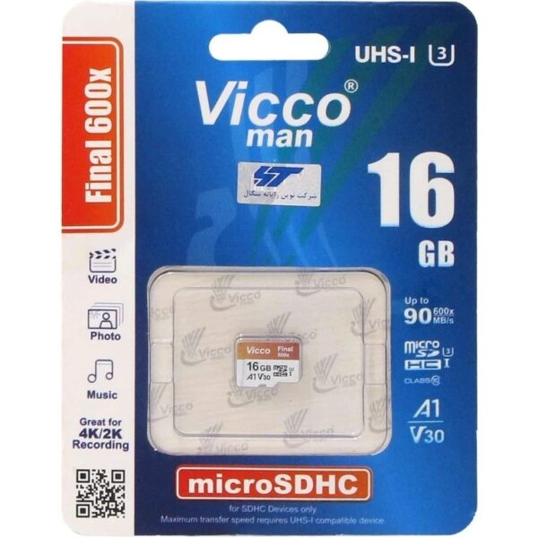 کارت حافظه microSDHC ویکو من مدل final 600x کلاس 10 استاندارد UHS-I U3 سرعت90MBpsظرفیت 16 گیگابایت ا viccoman 16gig 600x