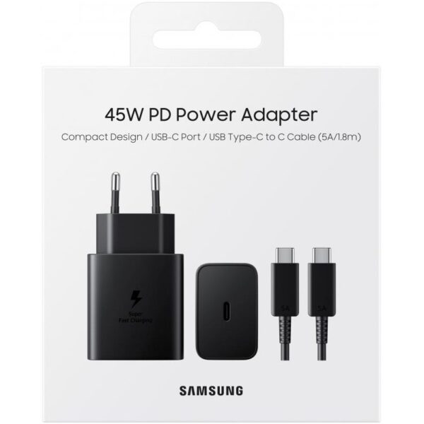 شارژر دیواری فست و PD تک پورت SAMSUNG Type-C مدل EP-T4510 45W ORG به همراه کابل شارژ Type-C