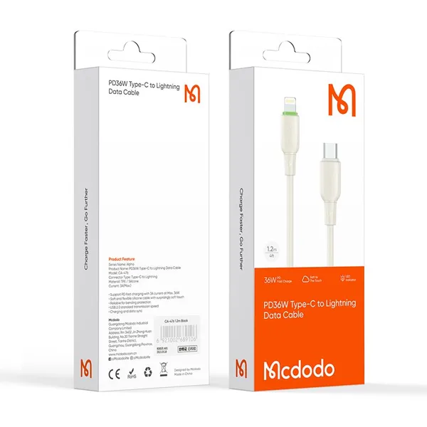 کابل تایپ سی به لایتنینگ مک دودو مدل CA-4761 طول 1.2 متر